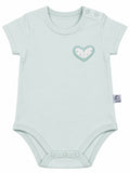 Body bébé vert menthe motif cœur, demi-manches