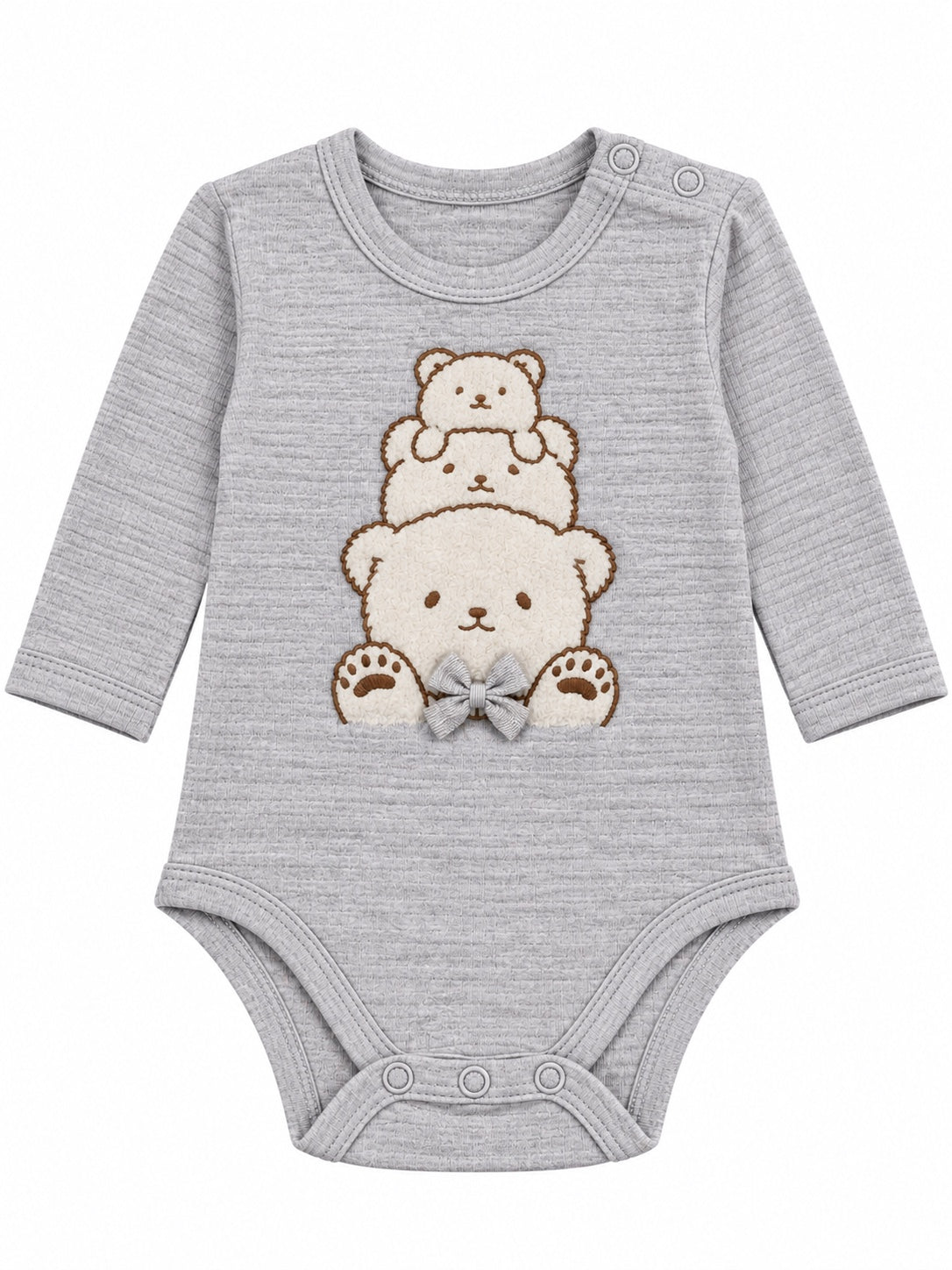 Body bébé gris à trois ours, manches longues