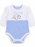 Body bébé blanc et bleu motif chien, manches longues
