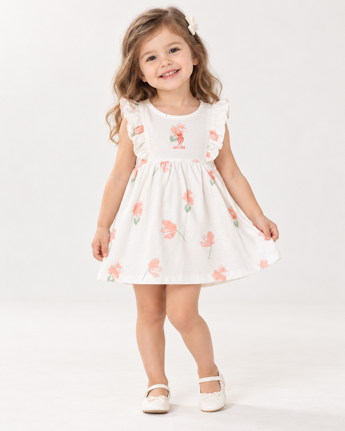 Robe bébé fille US Polo fleurie rose à volants – 6 mois à 3 ans