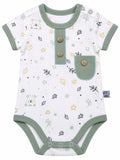Body bébé blanc motif nature à poche verte, demi-manches