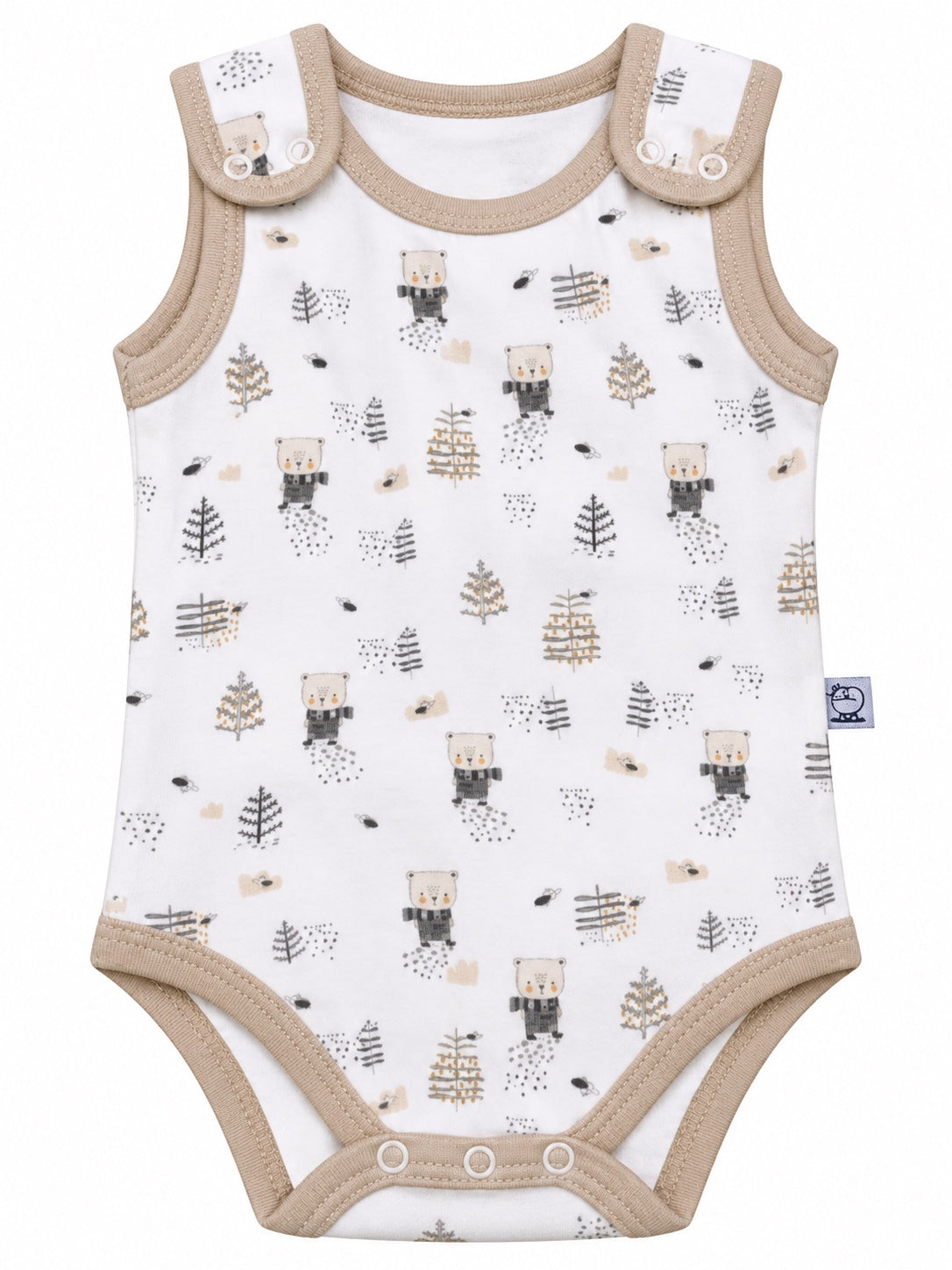 Body bébé blanc motif ours et forêt, sans manches