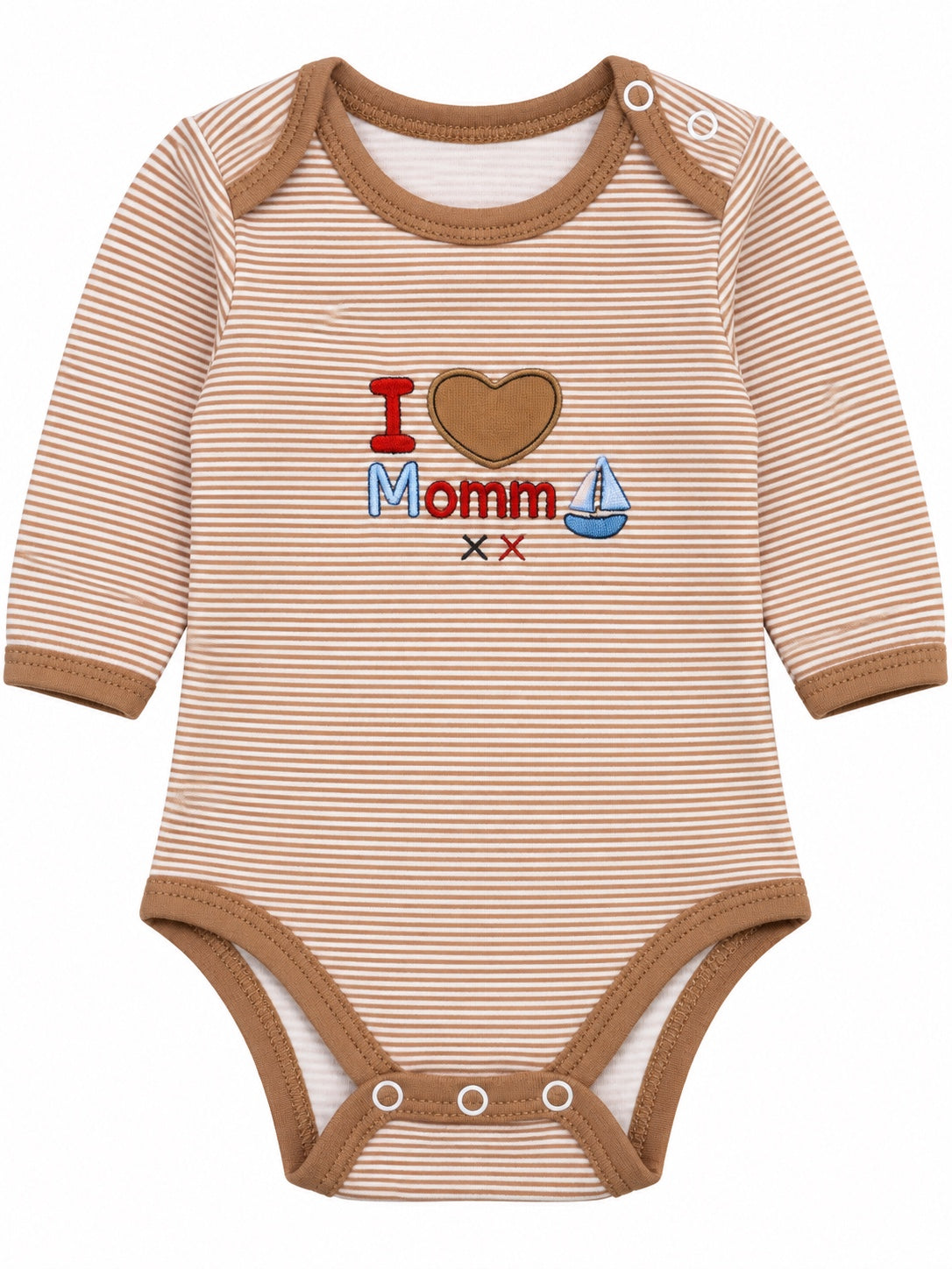 Body bébé rayé marron I Love Mom, manches longues