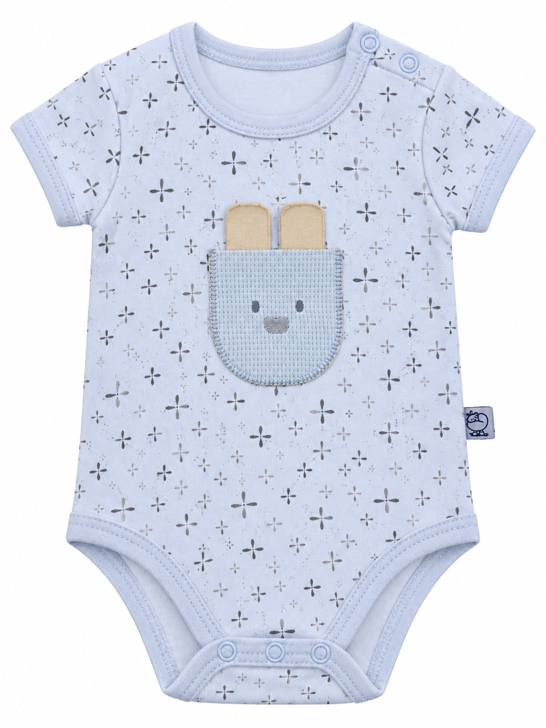 Body bébé bleu clair motif lapin, demi-manches