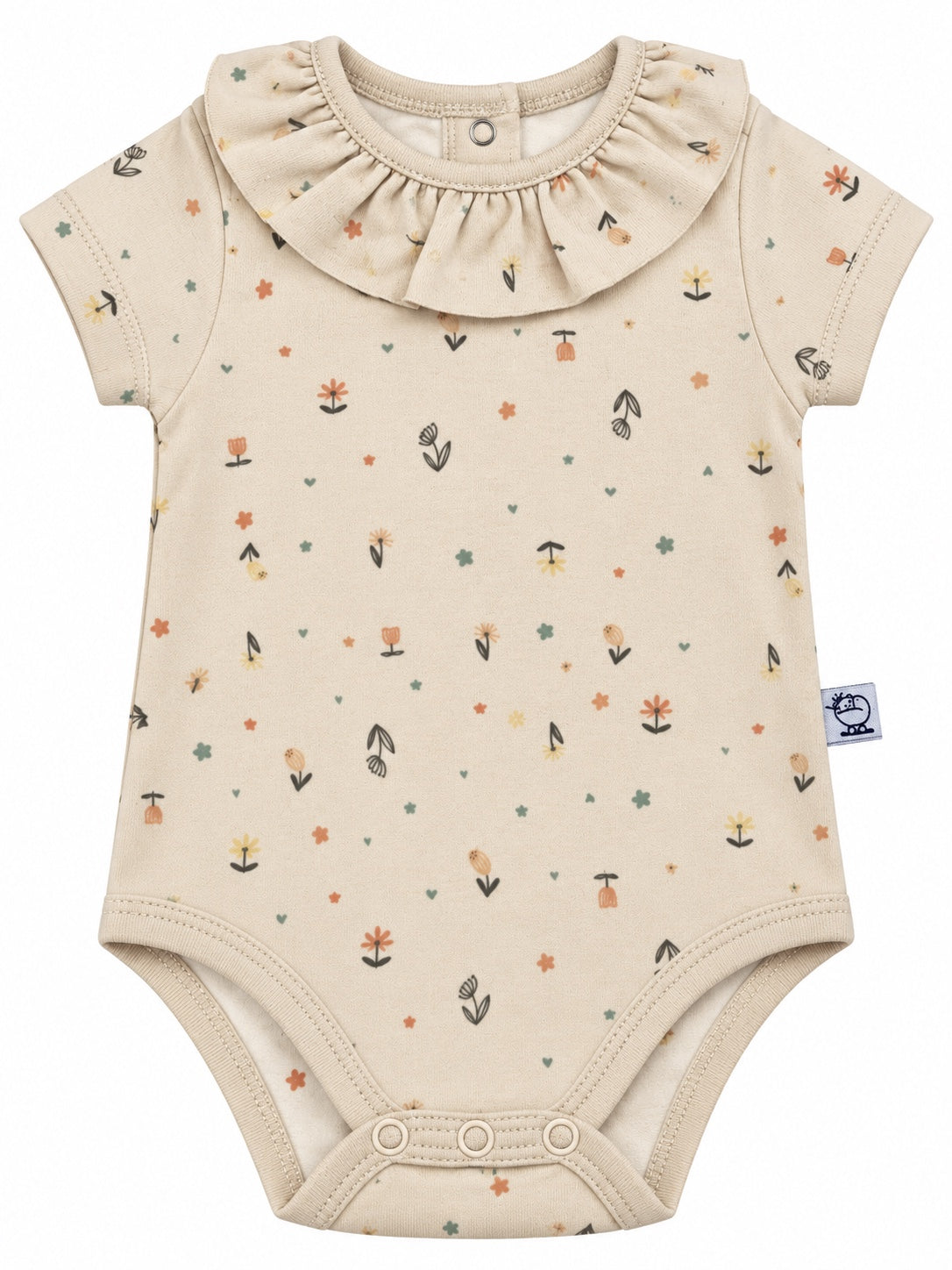 Body bébé beige floral à col volanté, demi-manches
