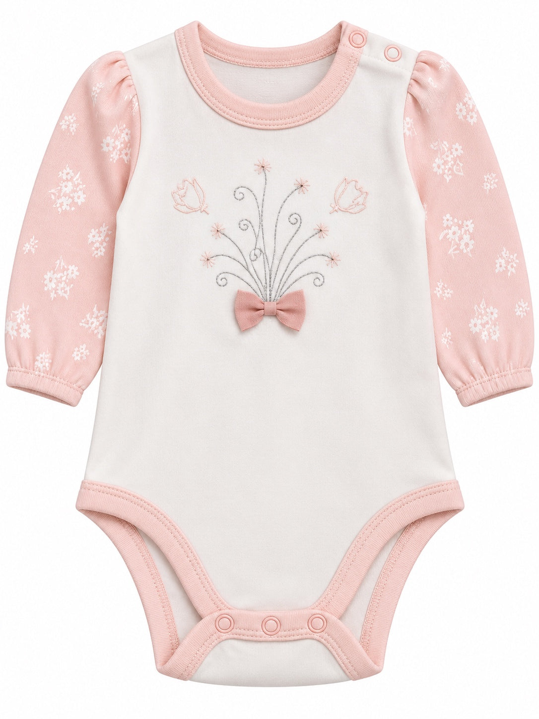 Body bébé blanc et rose floral, manches longues