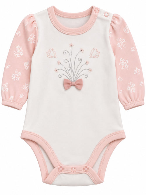 Body bébé blanc et rose floral, manches longues