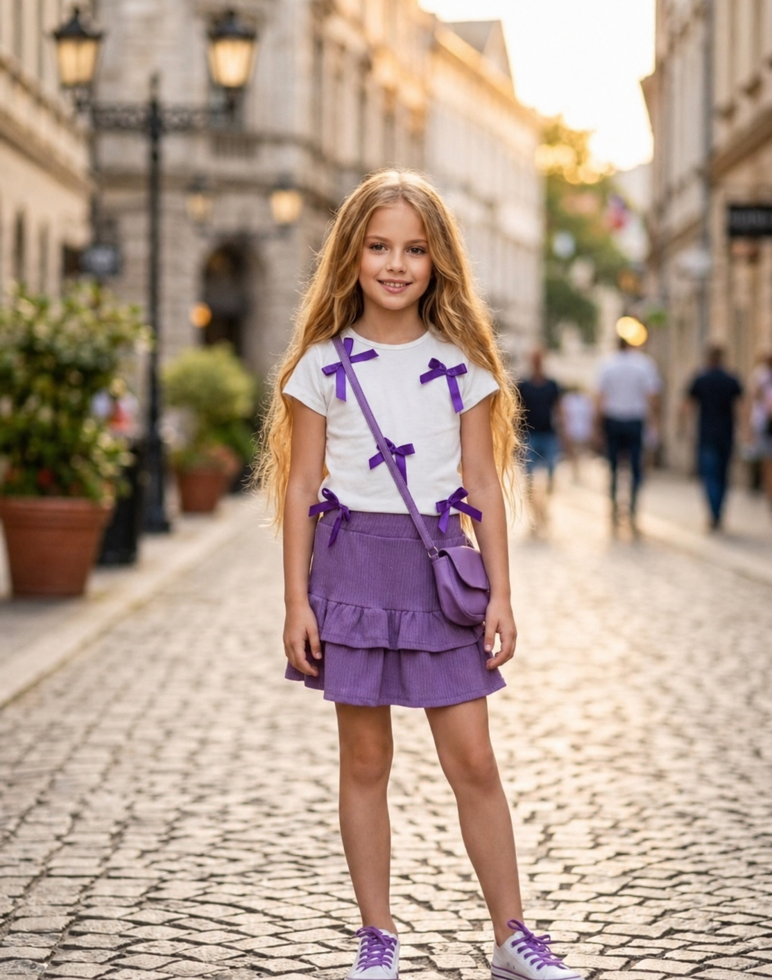 Ensemble fille t-shirt et jupe à nœuds – 3 à 12 ans