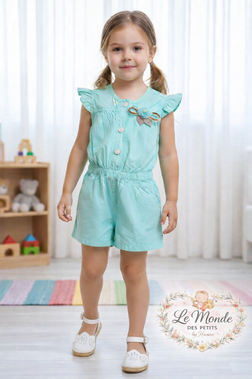 Combinaison fille été vert menthe – 1 à 4 ans