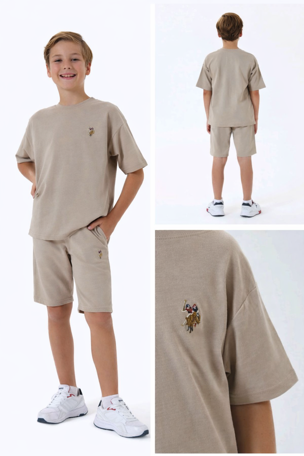 Ensemble garçon US Polo beige t-shirt et short