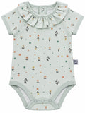 Body bébé vert menthe floral à col volanté, demi-manches