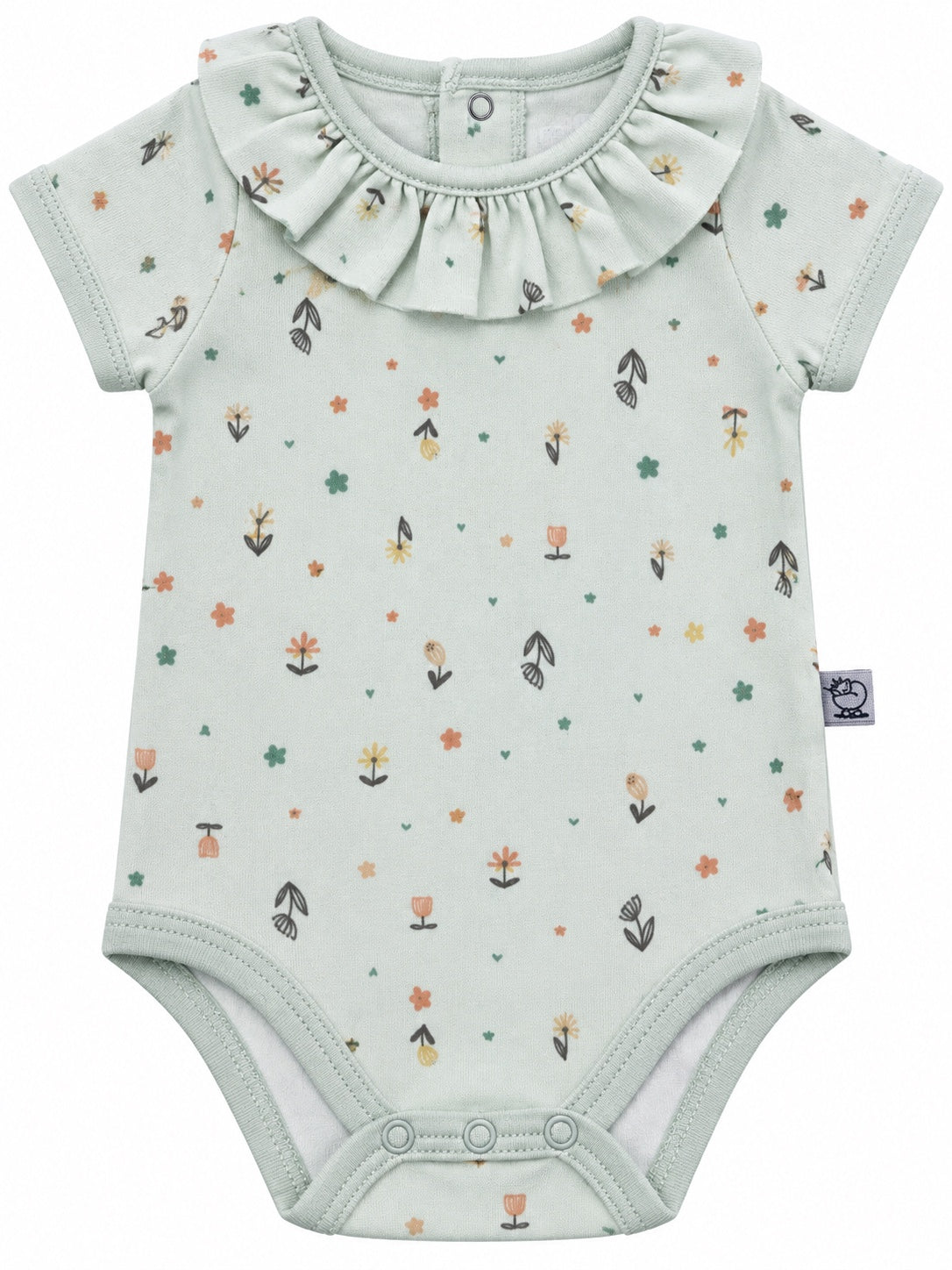 Body bébé vert menthe floral à col volanté, demi-manches