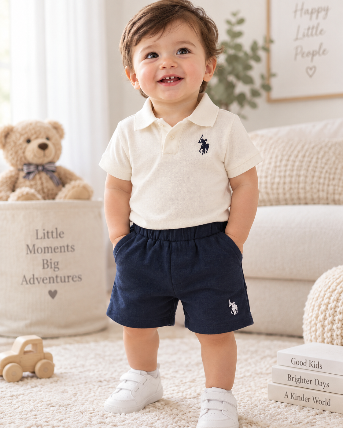 Ensemble bébé garçon US Polo polo écru et short bleu marine – 6 mois à 3 ans