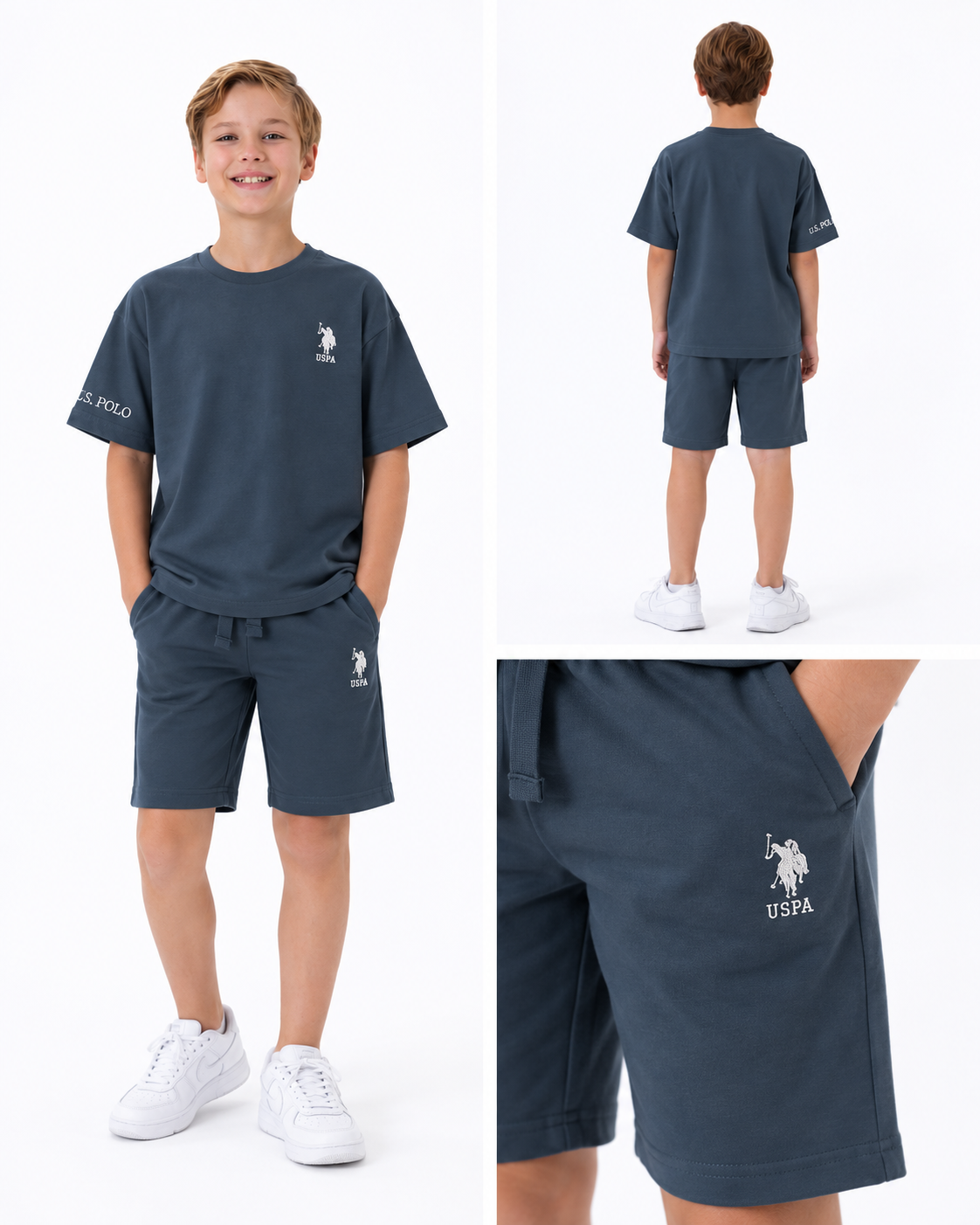 Ensemble garçon US Polo t-shirt et short gris foncé – 4 à 8 ans
