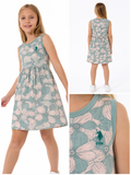 Robe fille US Polo vert d’eau à fleurs – 4 à 9 ans