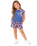Ensemble fille US Polo t-shirt bleu et short fleuri rose – 4 à 8 ans
