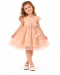 Robe bébé fille rose poudré en dentelle fleurie avec nœud – 6 à 24 mois