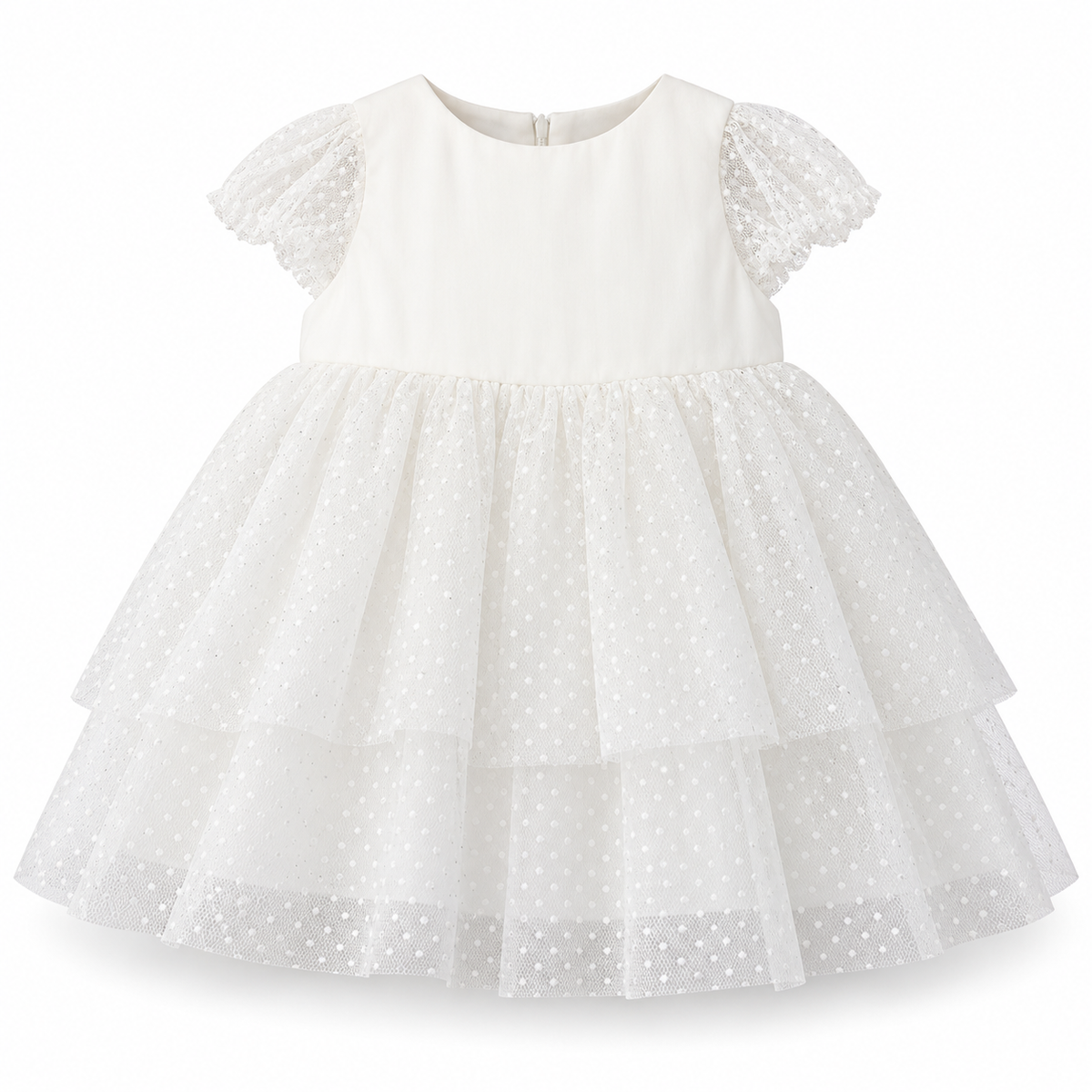 Robe de cérémonie bébé fille blanche en tulle pailleté avec bloomer – 6 à 24 mois