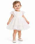 Robe de cérémonie bébé fille blanche en tulle pailleté avec bloomer – 6 à 24 mois