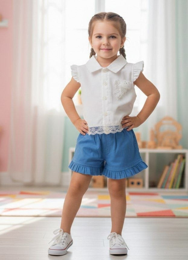 Ensemble été fille top dentelle avec short jean – 1 à 4 ans