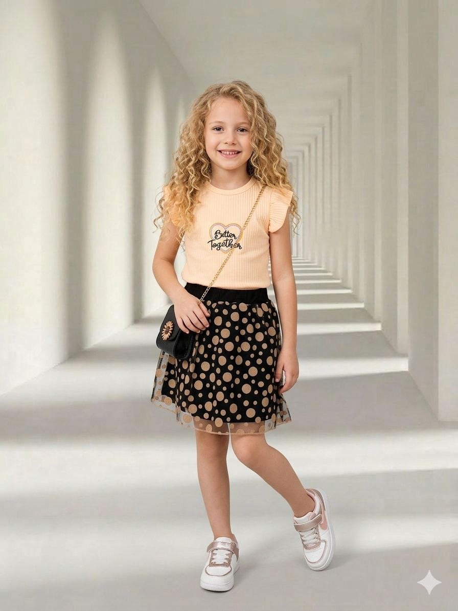 Ensemble fille top beige avec jupe – 2 à 8 ans