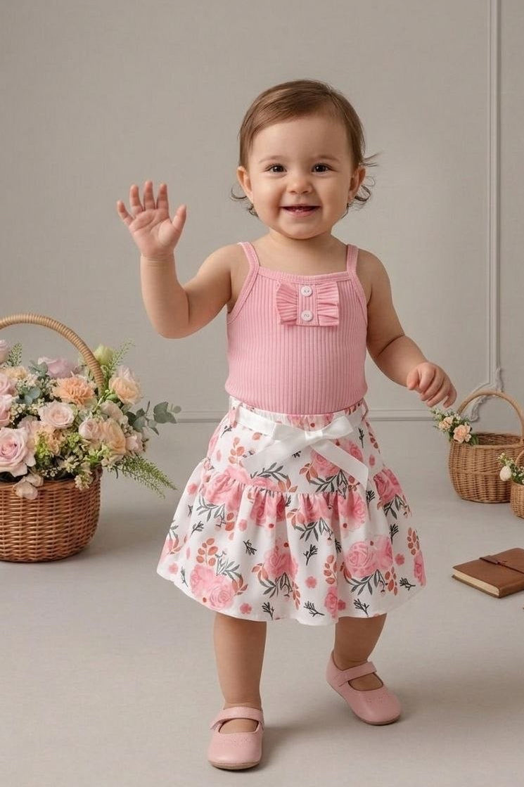Ensemble bébé fille top avec jupe fleurie – 6 à 18 mois