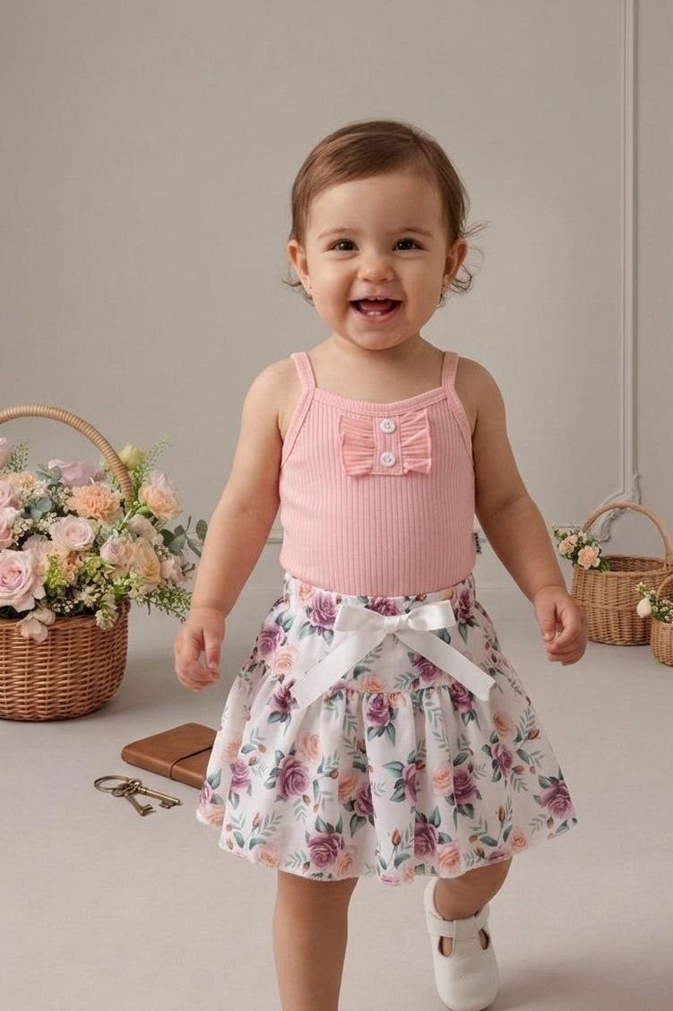 Ensemble bébé fille top avec jupe fleurie – 6 à 18 mois