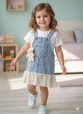 Robe salopette fille en jean avec t-shirt blanc – 1 à 4 ans