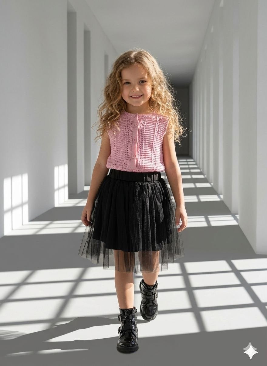 Ensemble fille top rose avec jupe noire – 2 à 8 ans