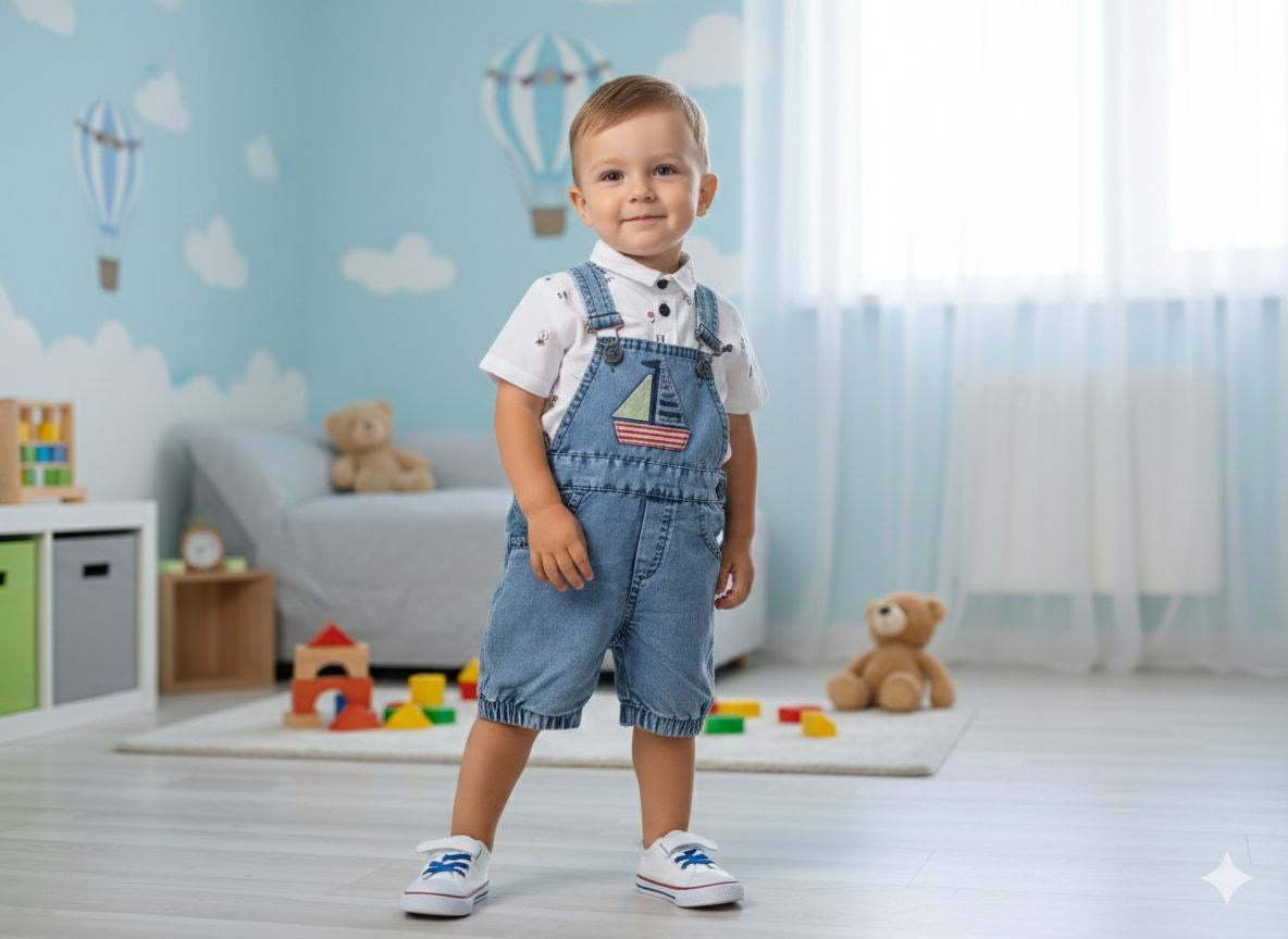 Ensemble bébé garçon salopette jean avec chemise – 6 à 24 mois