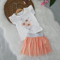 Ensemble fille t-shirt fleurs avec jupe pêche – 2 à 5 ans