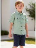 Ensemble garçon chemise vert menthe avec short bleu marine
