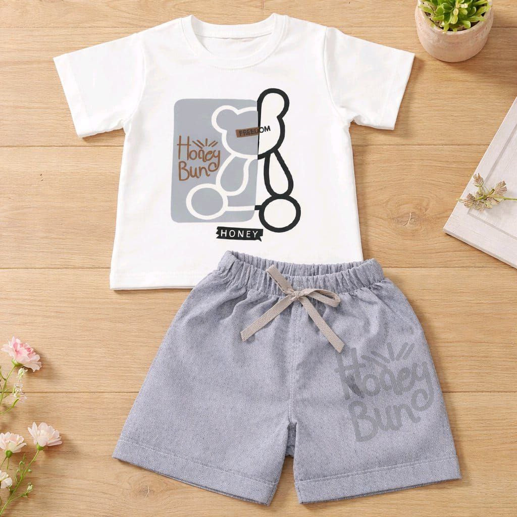 Ensemble garçon t-shirt ours avec short gris