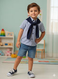 Ensemble garçon chemise à carreaux et short jean avec écharpe