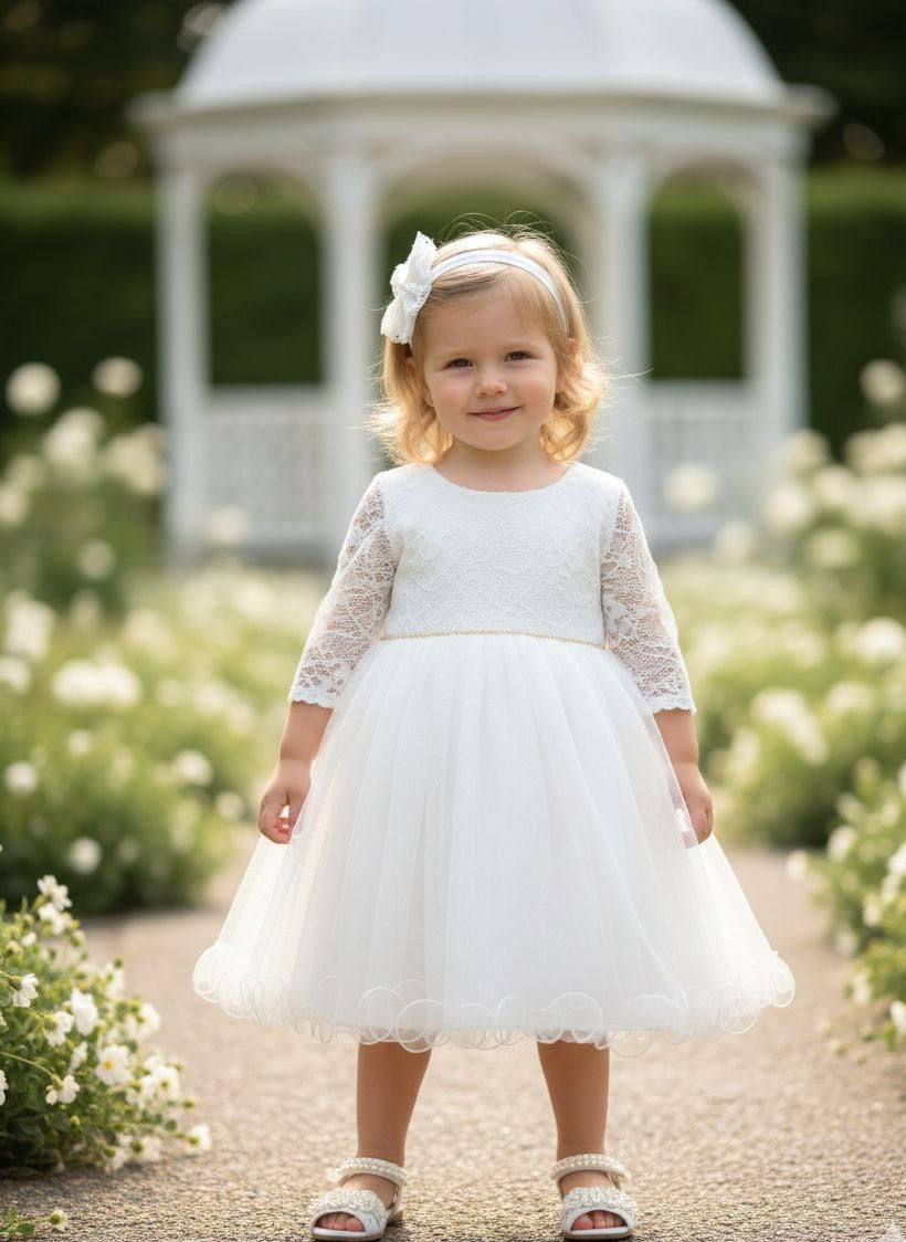 Robe cérémonie fille blanche en tulle et dentelle  – 1 à 3 ans