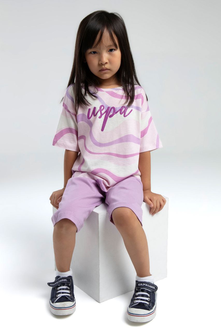 Ensemble fille US Polo t-shirt imprimé rose et short – 4 à 8 ans