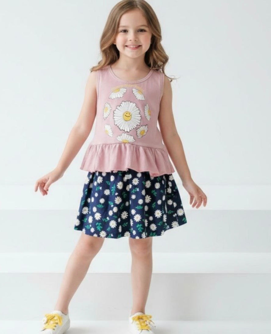 Ensemble fille haut et jupe fleurie – 2 à 5 ans