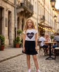 Ensemble fille t-shirt cœur et jupe noire – 4 à 14 ans