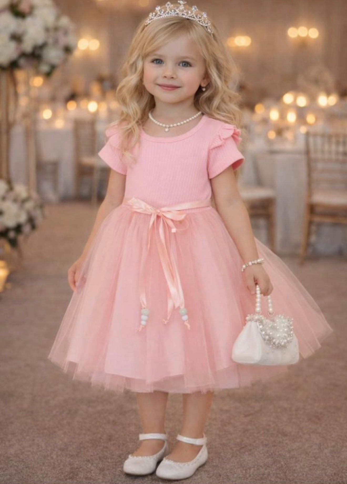 Robe cérémonie fille rose en tulle – 2 à 5 ans
