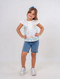 Ensemble fille blouse imprimée et short jean – 2 à 5 ans