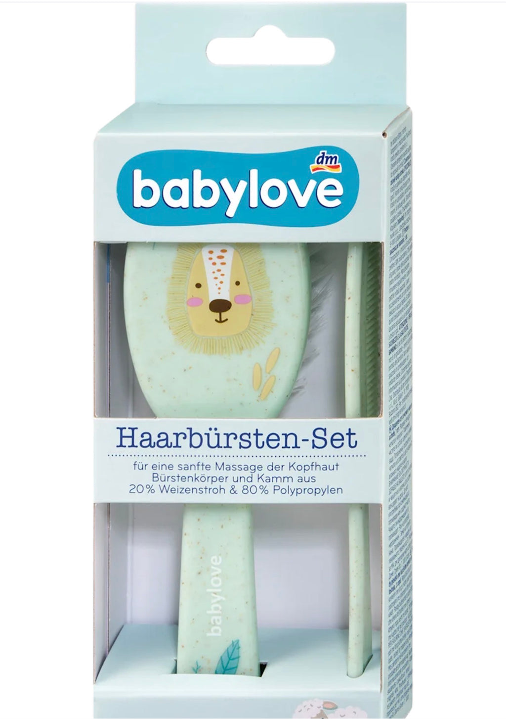 babylove – Kit brosse et peigne bébé vert menthe lion – emballage