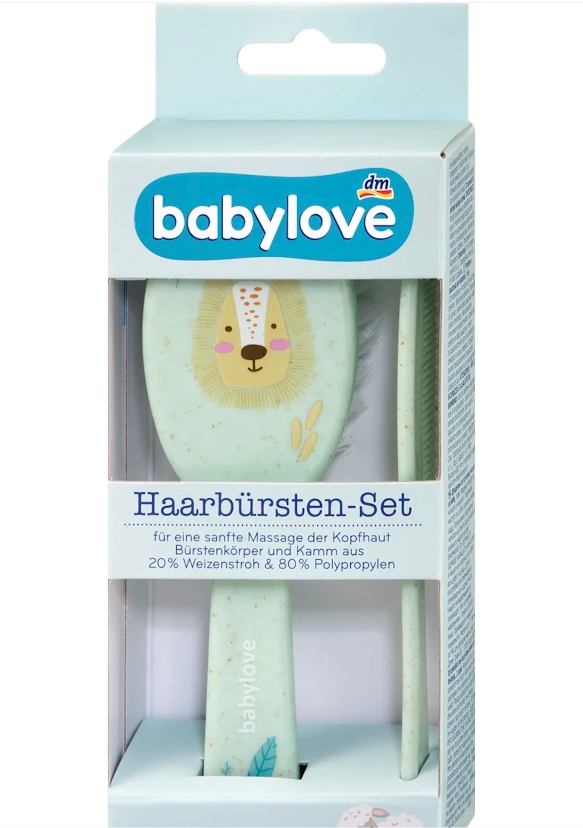 babylove – Kit brosse et peigne bébé vert menthe lion – emballage