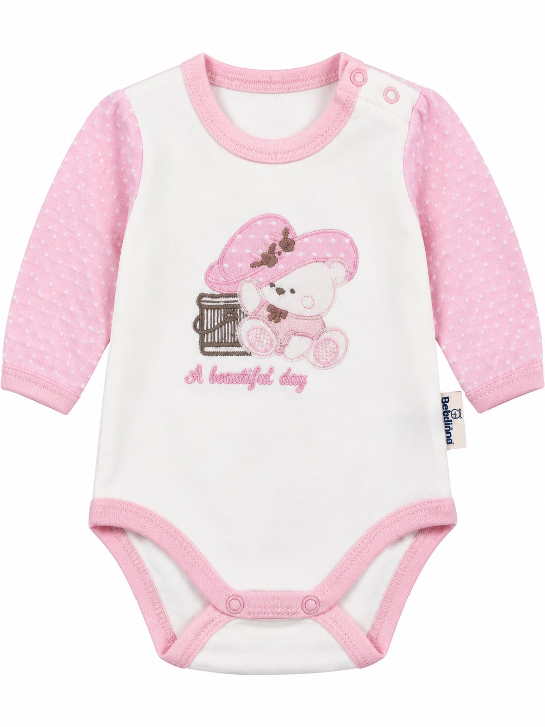 Body bébé blanc et rose motif ourson au chapeau