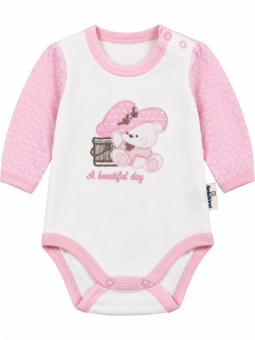 Body bébé blanc et rose motif ourson au chapeau