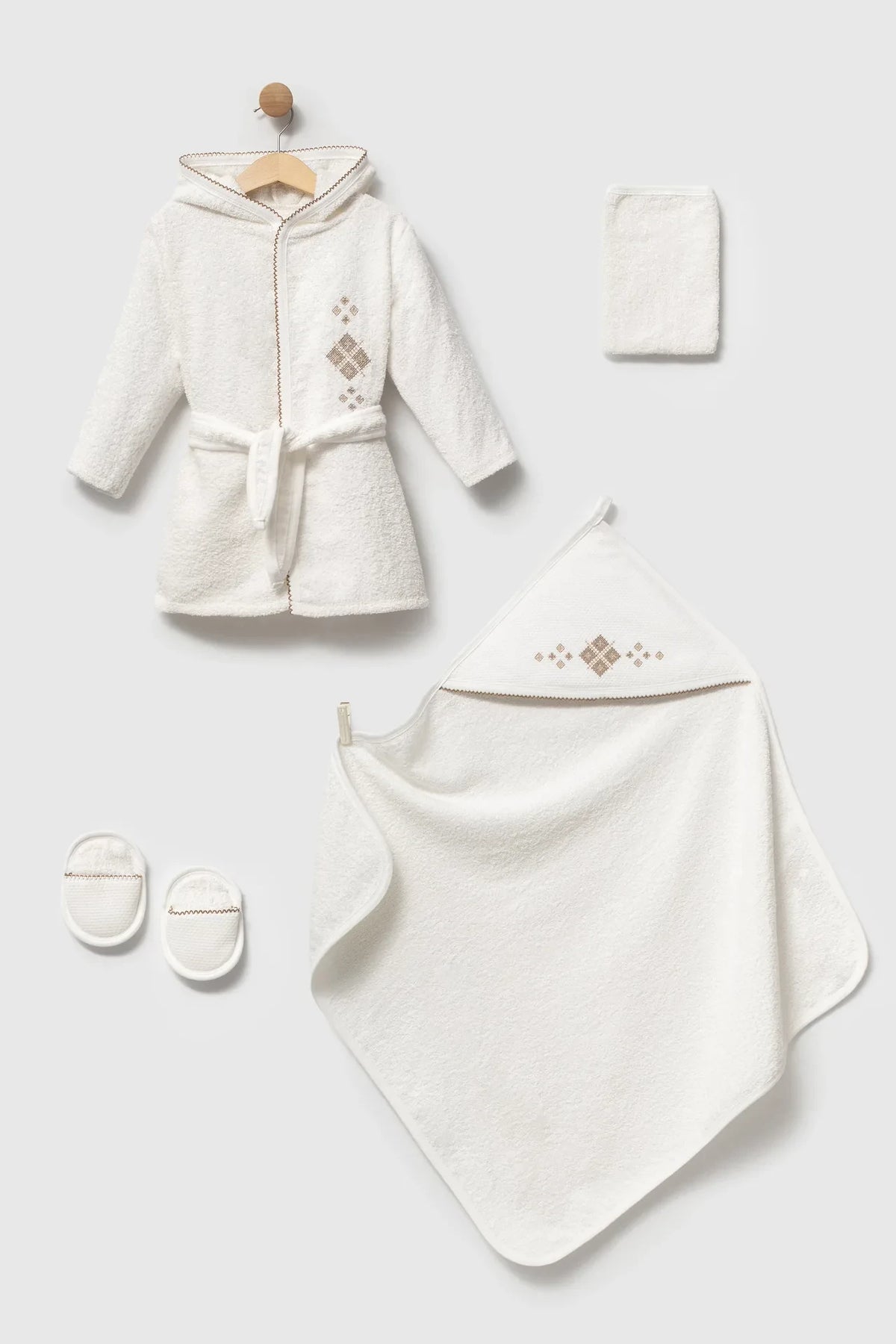 Coffret bain bébé losanges blanc et beige