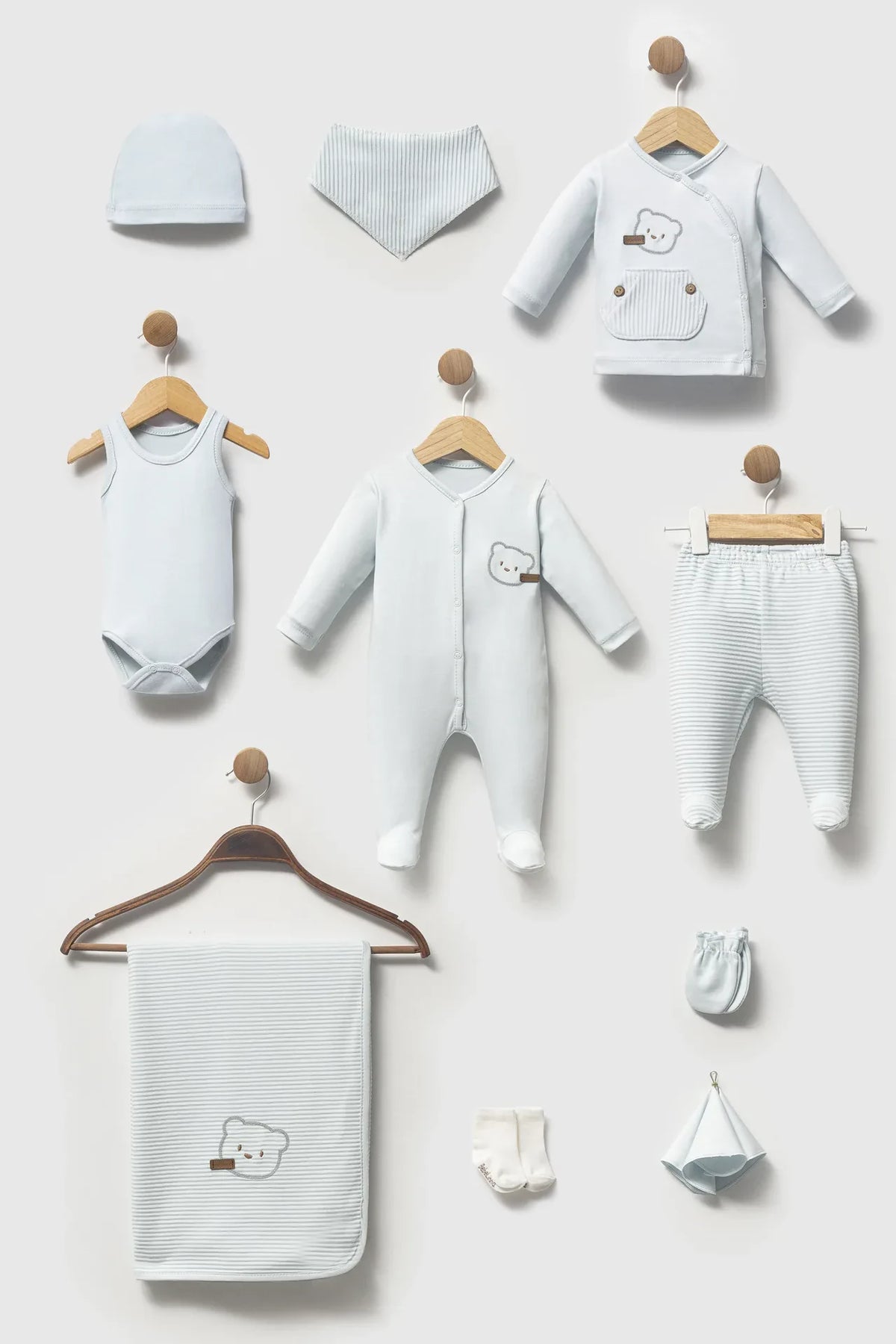 Coffret de naissance Bebelinna ours à rayures bleu ciel