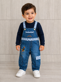 Ensemble bébé garçon avec salopette en jean et haut bleu marine