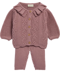Ensemble bébé en maille cardigan à col volanté et pantalon