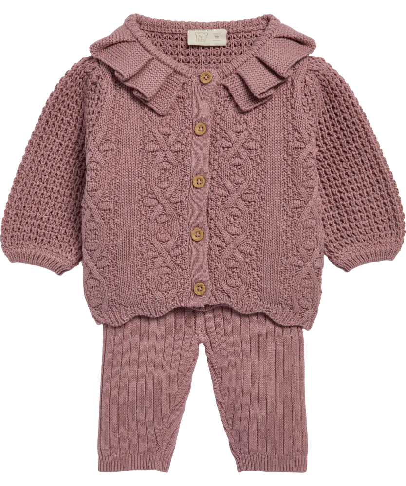 Ensemble bébé en maille cardigan à col volanté et pantalon
