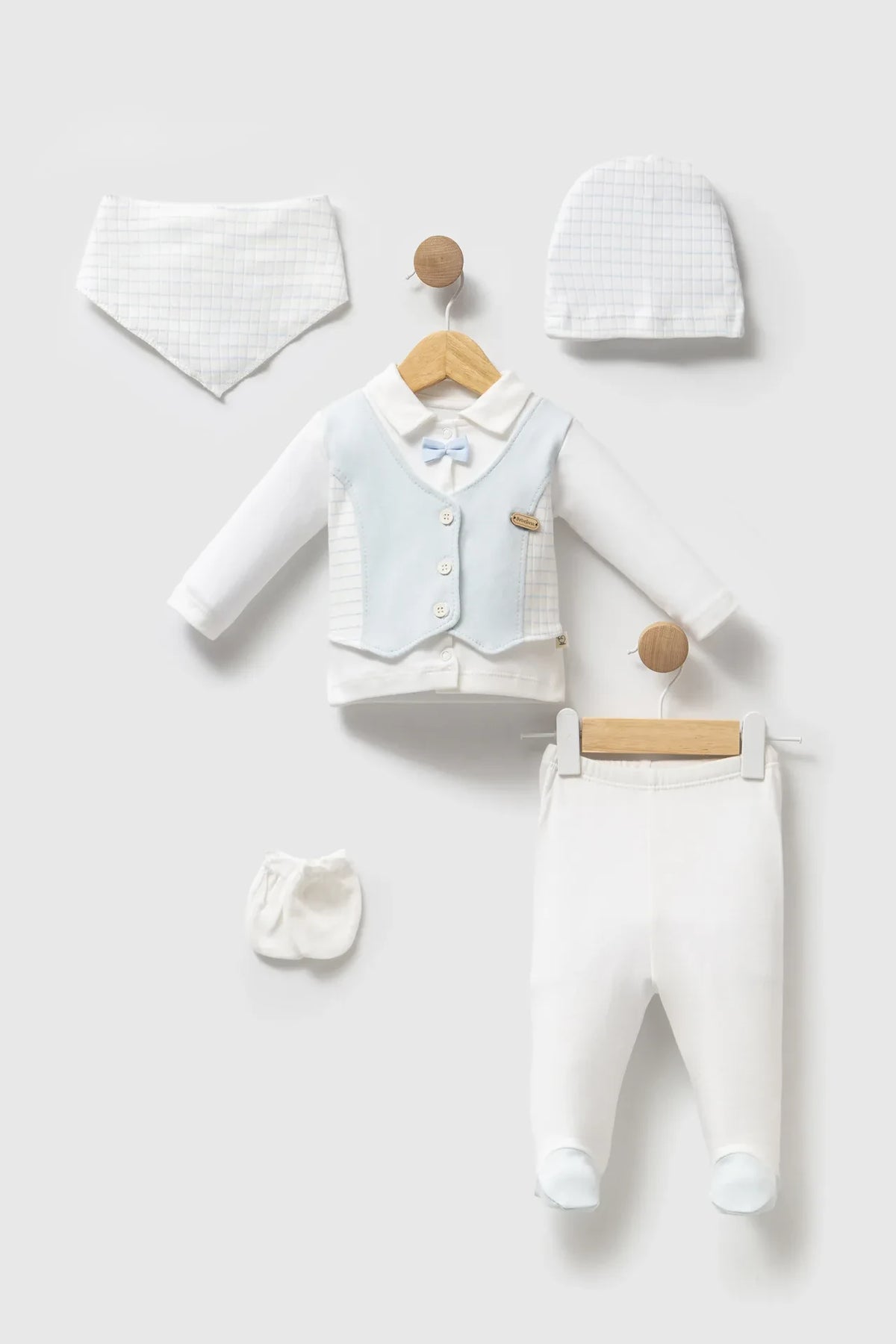 Ensemble naissance Bebelinna blanc et bleu ciel